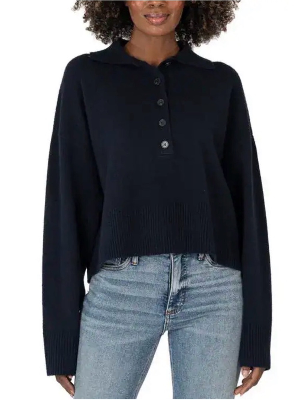 NWOT Kut from the Kloth Navy Button-Up Collared Pullover Sweater